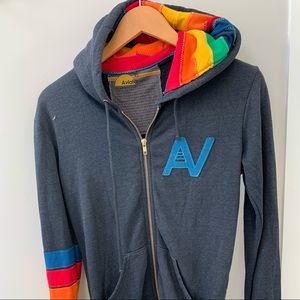 Aviator Nation Gray Rainbow Zip Up Hoodie. Sz. XS